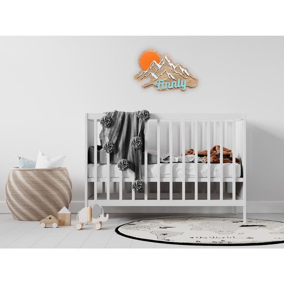 Custom Mountain Name Sign Kids Room & Nursery Wall Decor Wood Sign 16" x 11.5" - Picture 2 of 10